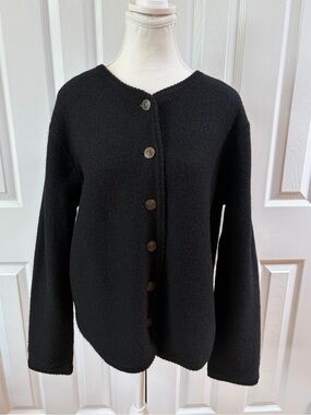 Tally Ho Black 100% Wool Cardigan Sweater Vintage Size L